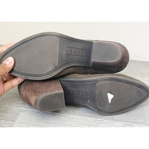 Frye Womens Judy Side Zip Oiled‎ Leather Olive Almond Toe Bootie Size 7.5M - Picture 3 of 5